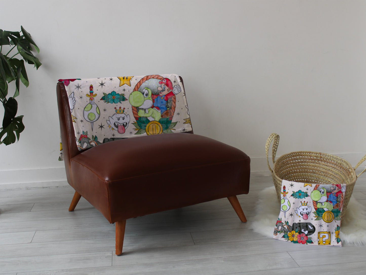 Mushroom guy playmat, swaddle, and blanket
