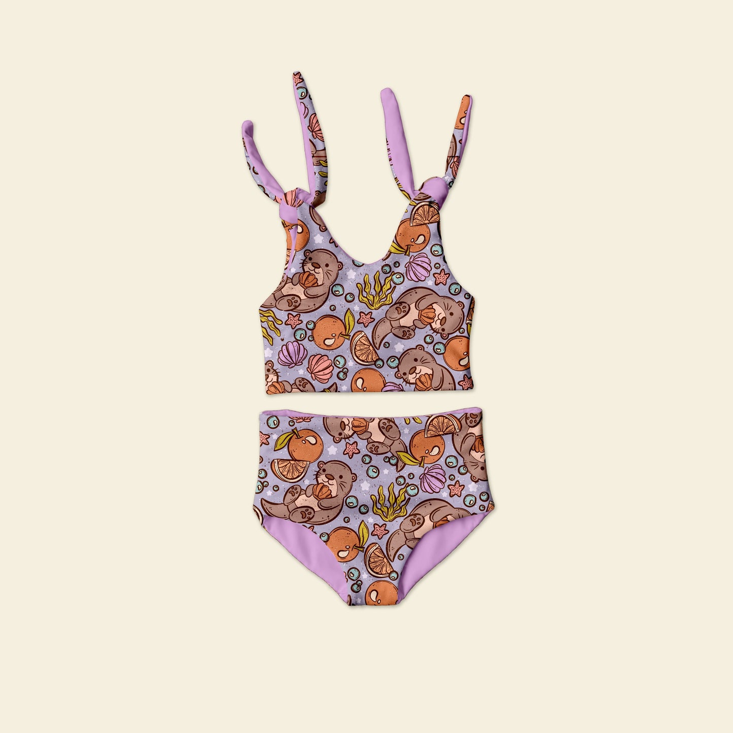 Otter Reversible bathing suite with solid color match