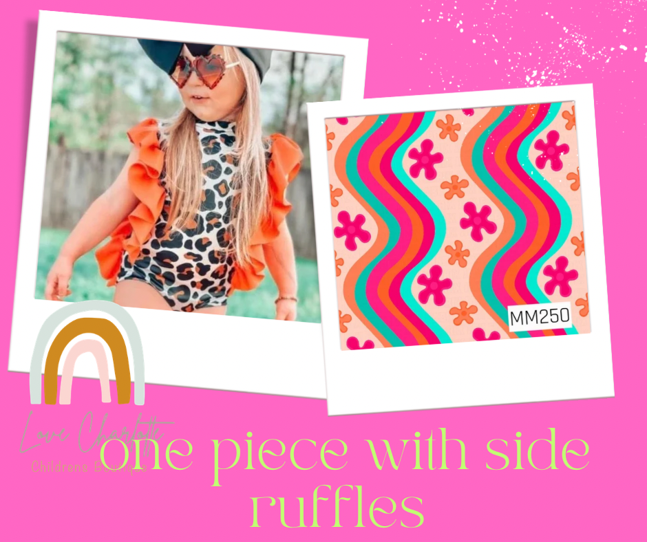 Waved flowers one piece w side ruffles