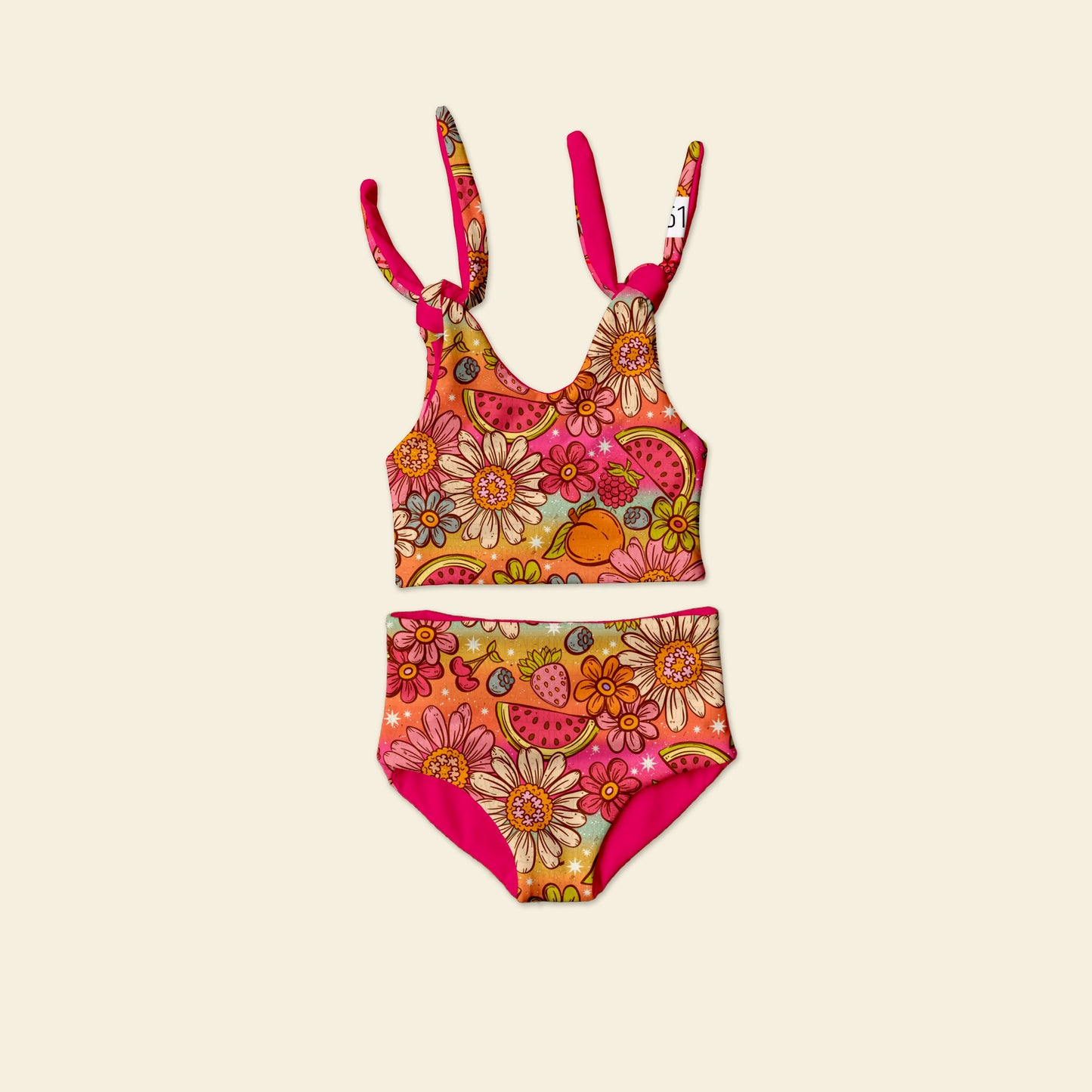 Summer flowers Reversible bathing suite with solid color match
