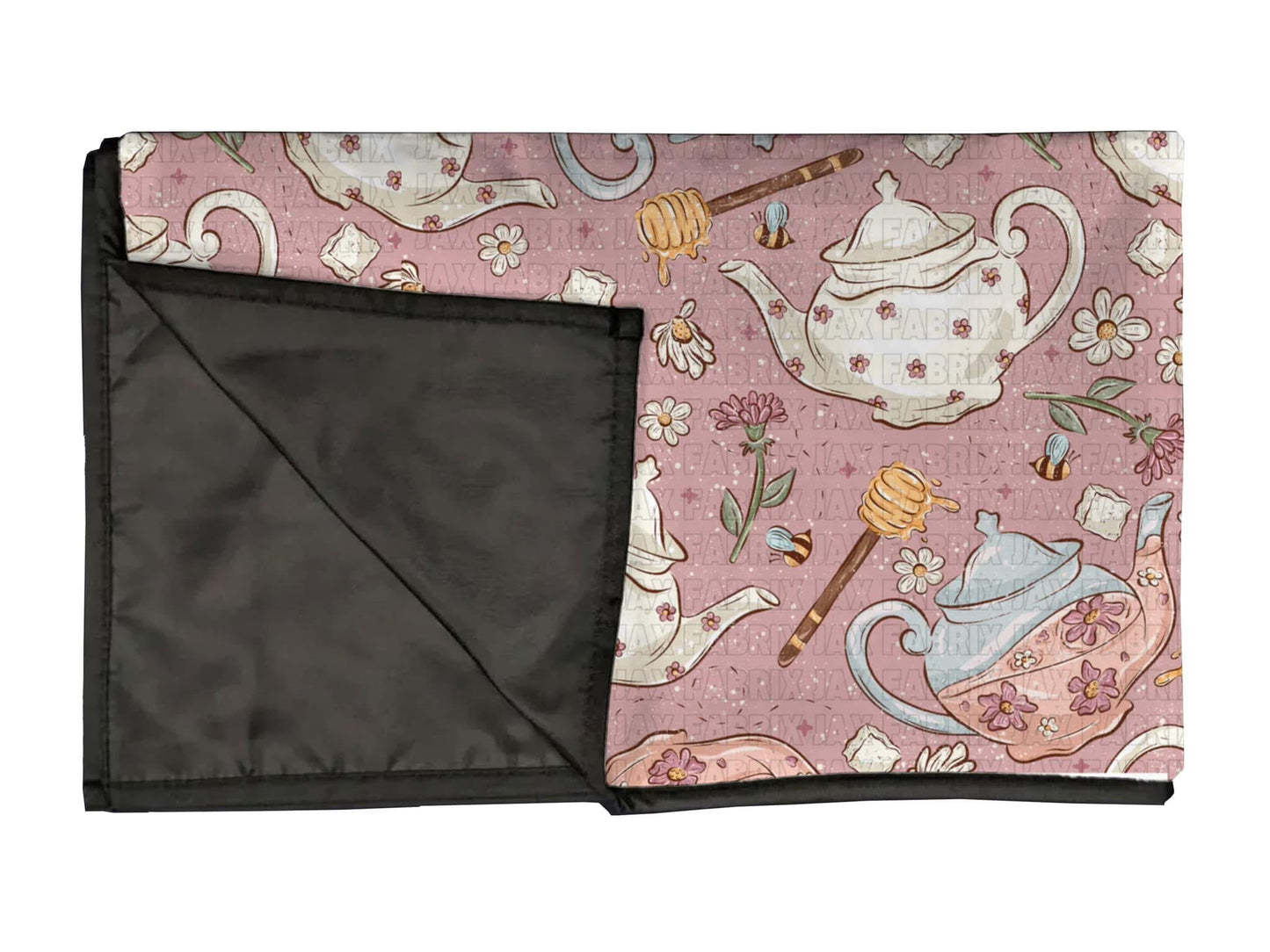 Pink tea playmat, swaddle, and blanket