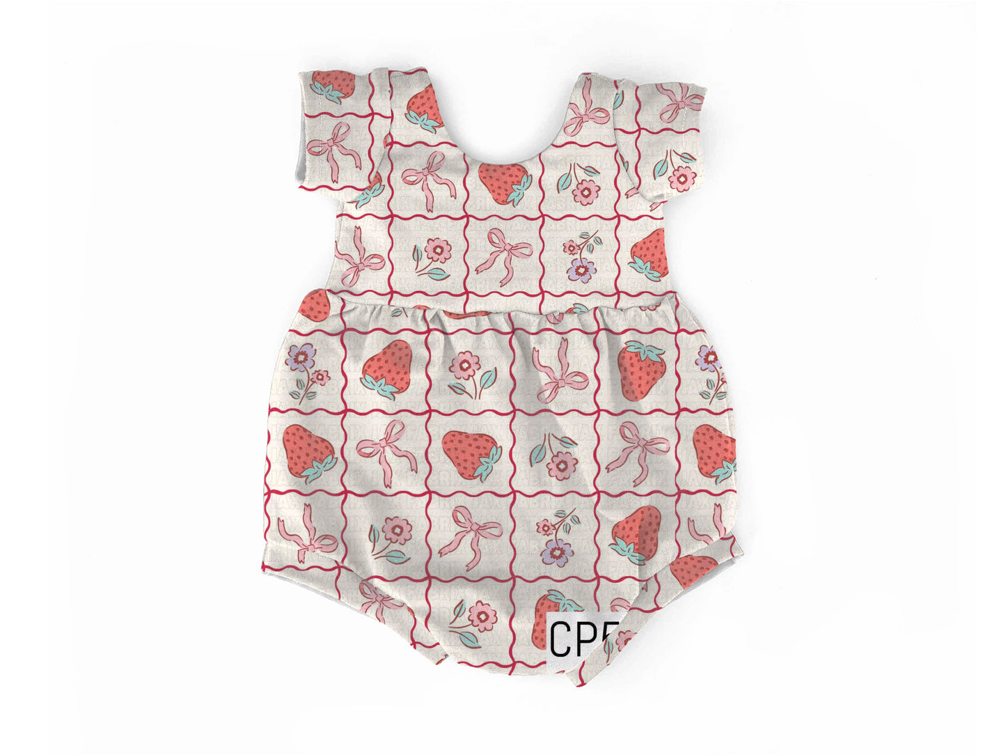 Strawberry patch bubble romper