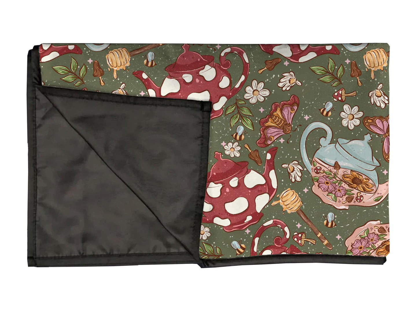 Mushroom tea playmat, swaddle, and blanket