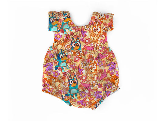 Orange flowers bubble romper
