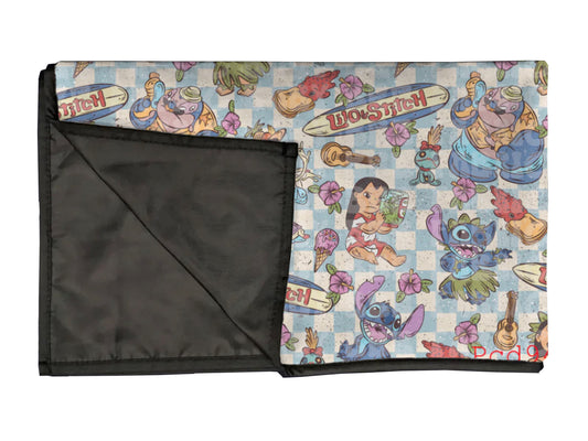 Blue check island friends playmat, swaddle, and blanket