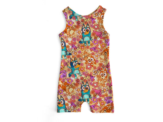 Orange flower Ollie romper