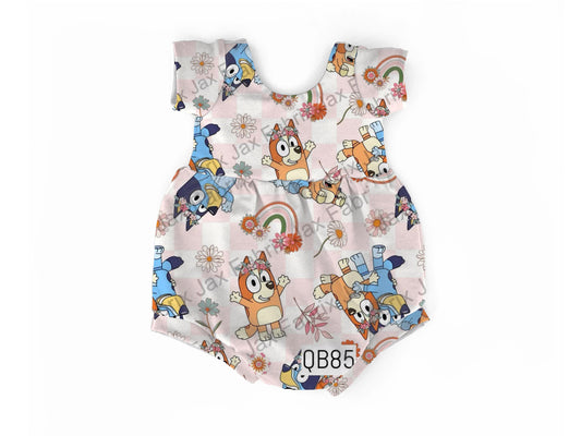 Rainbow check bubble romper