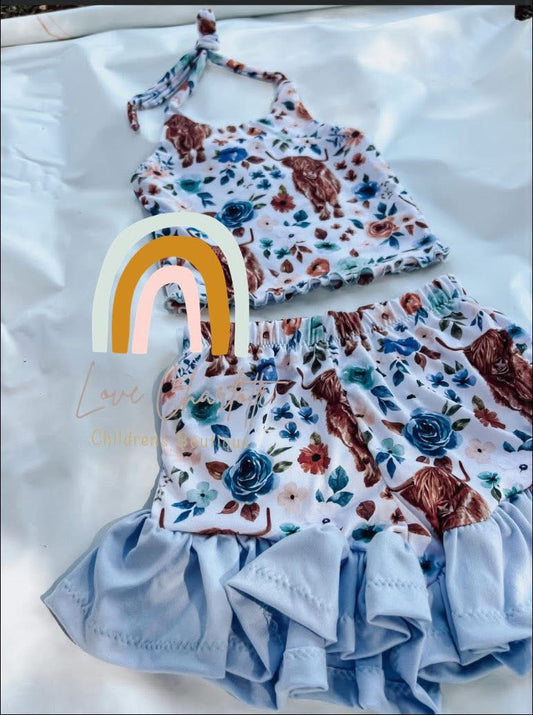 Halter top and ruffle shorts