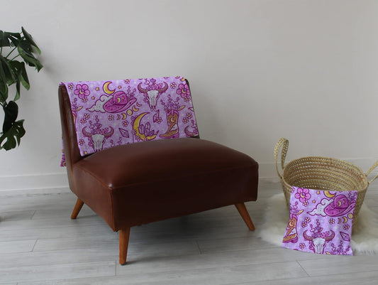 Purple desert  playmat, swaddle, and blanket