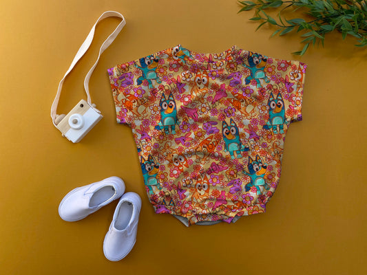 Orange flower oversized romper