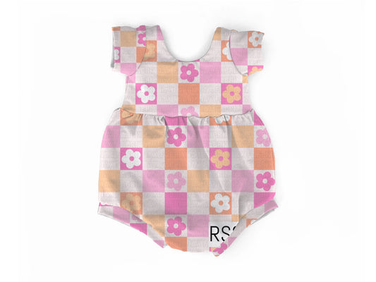 Summer check bubble romper