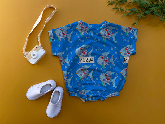 Rainbow fish oversized romper