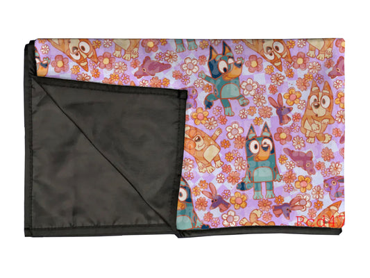 Purple sisters playmat, swaddle, and blanket