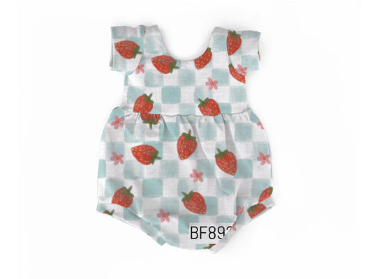 Strawberry check  bubble romper