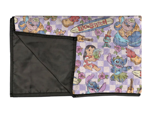 Purple check  island friends playmat, swaddle, and blanket