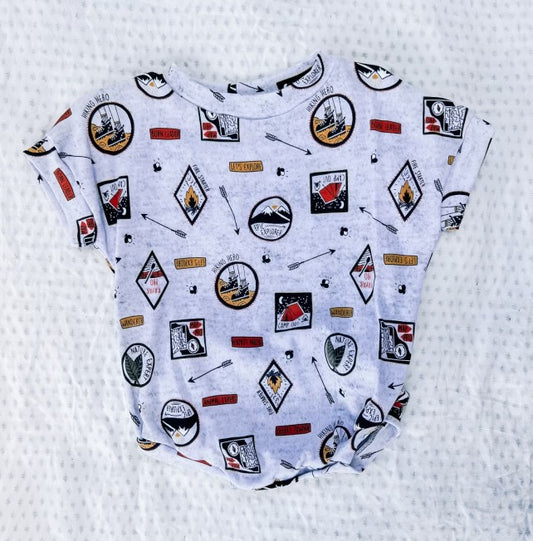 Camp t shirt romper (more than one size available)