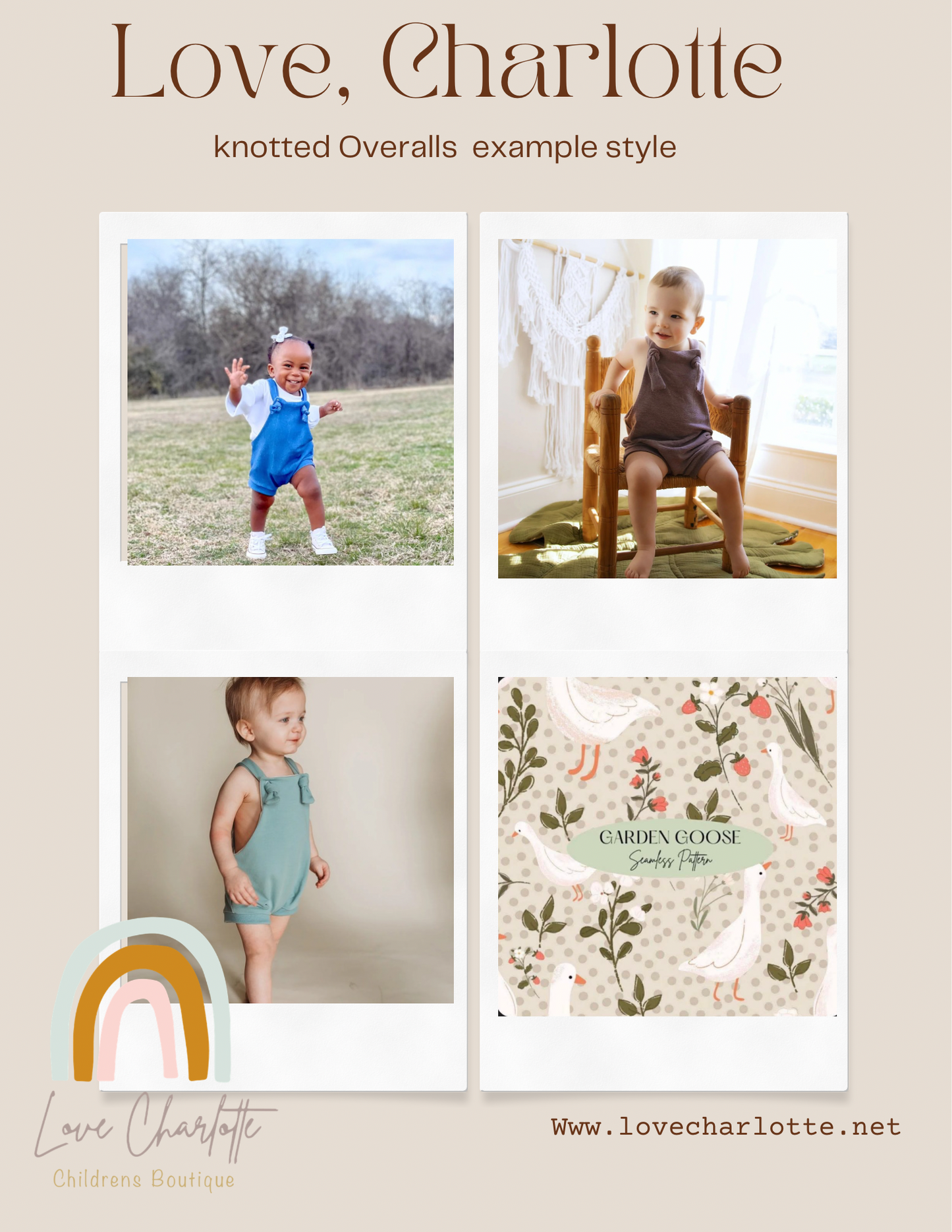 Neutral  goose Overalls ( pant length option in listing)