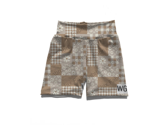 Beige patchwork  biker shorts