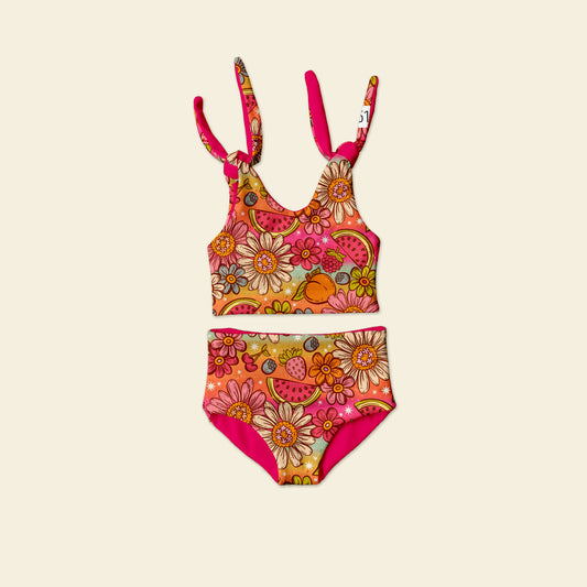Summer flowers Reversible bathing suite with solid color match