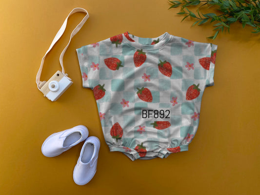 Strawberry check oversized romper