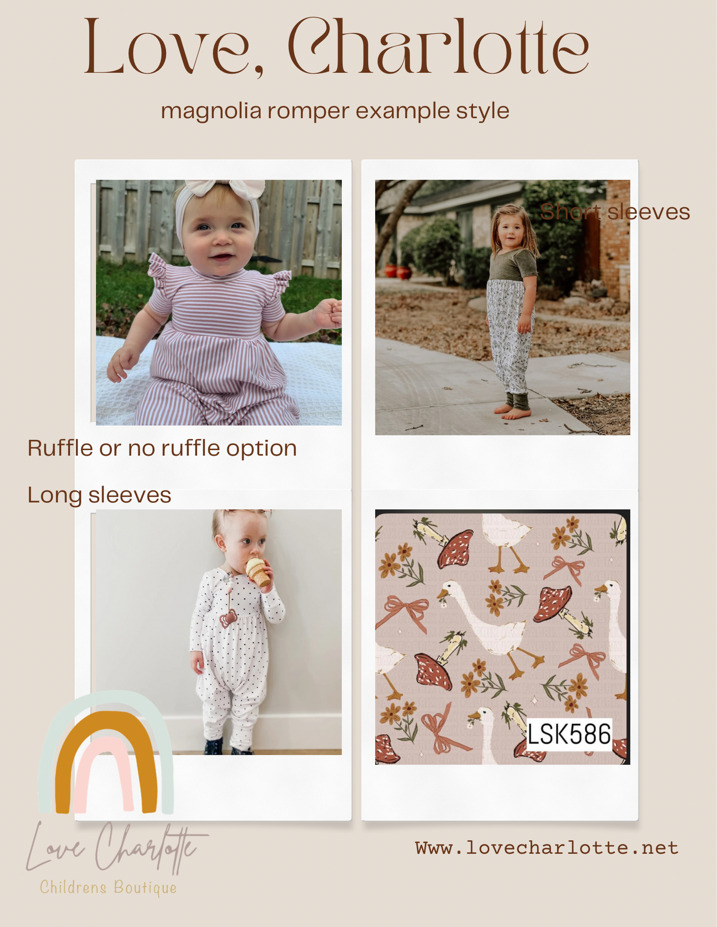 Mushroom goose magnolia romper