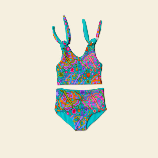 Moth Reversible bathing suite with solid color match