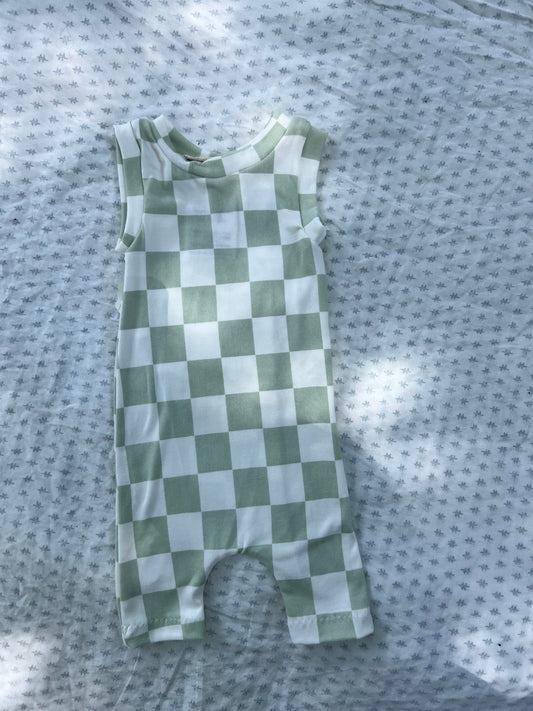 Mint check Ollie romper ( more than one size available)