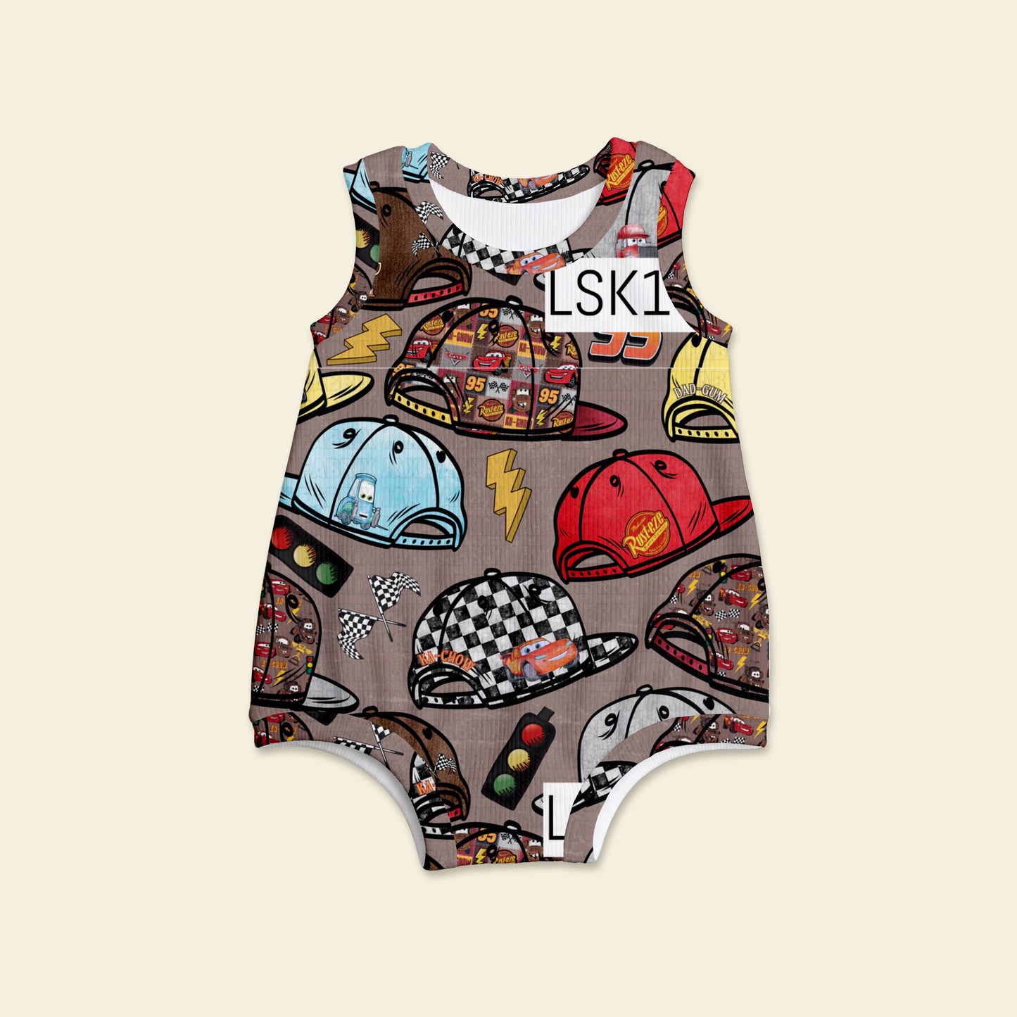 Race hats  oversized romper
